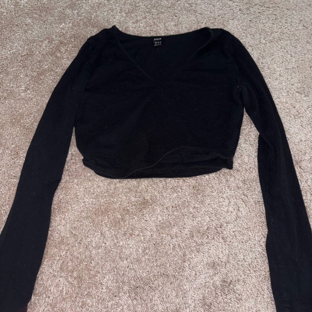 SHEIN Black V-Neck Long Sleeve Blouse